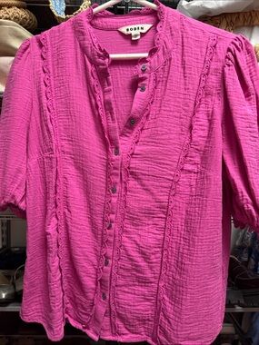 Boden Bright Pink Button-Front Cotton Gauze Blouse